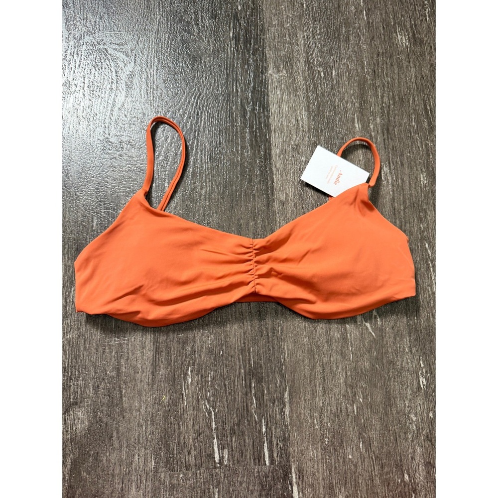 Andie Swim Symi Top Womens L Cedar Orange Cinch Front Adjustable Strap NWT